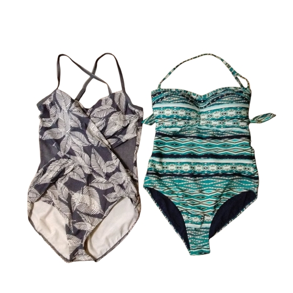 Two Plus Size One Piece Swimsuits Set of One Piece Bathing Suits Sz 14 - Picture 1 of 10